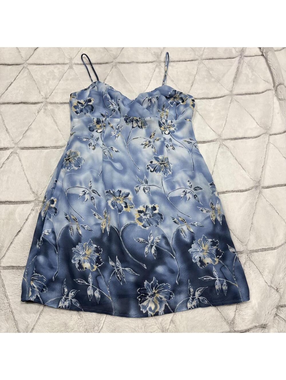Rampage Y2k Mini Blue Floral Sleeveless Dress Women Straps 9 Polyester Summer